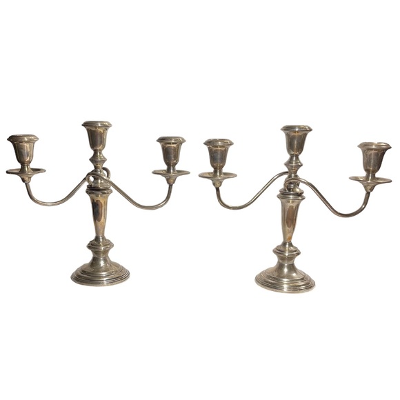 Vintage Pair of Empire sterling silver weighted candelabras candle holders #368 - Picture 1 of 15